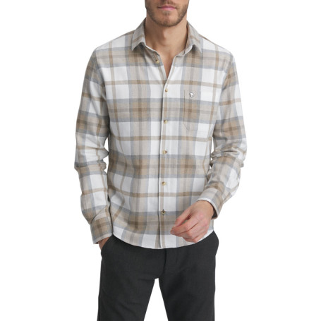 Chemise en coton beige clair à carreaux pourvue...