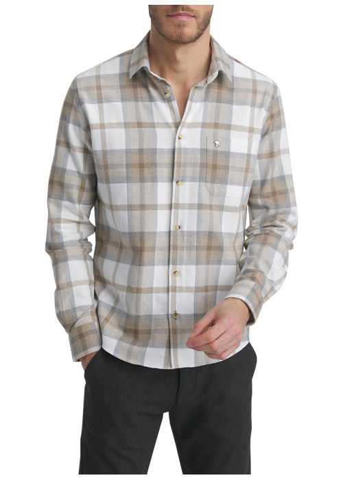 Chemise en coton beige clair à carreaux pourvue...