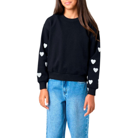 Sweat en coton mélangé noir uni à motifs avec...