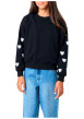Thumbnail Sweat en coton mélangé noir uni à motifs avec une coupe droite