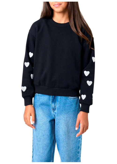 Sweat en coton mélangé noir uni à motifs avec...