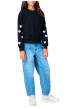 Thumbnail Sweat en coton mélangé noir uni à motifs avec une coupe droite - Image 2