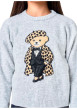 Thumbnail Pull gris clair en maille fine avec un ours imprimé et un col rond - Image 4