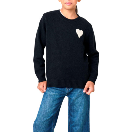 Pull noir uni en maille fine avec un cœur blanc...