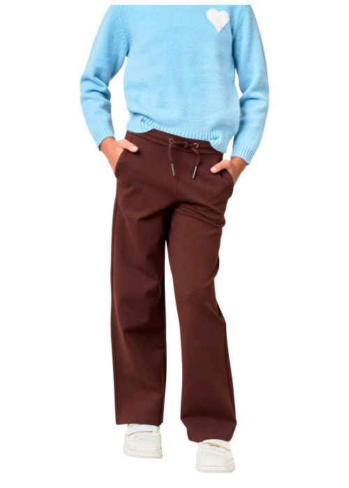 Pantalon chino chocolat uni à coupe droite avec...