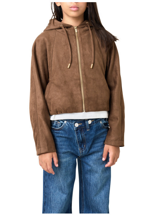Blouson marron uni à coupe droite avec un col à...