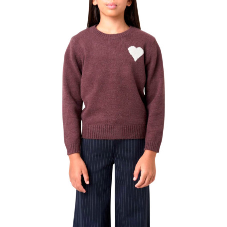 Pull chocolat uni en maille fine avec un cœur...