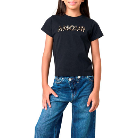 T-shirt manches courtes en coton noir à imprimé...
