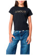 Thumbnail T-shirt manches courtes en coton noir à imprimé léopard avec un col rond