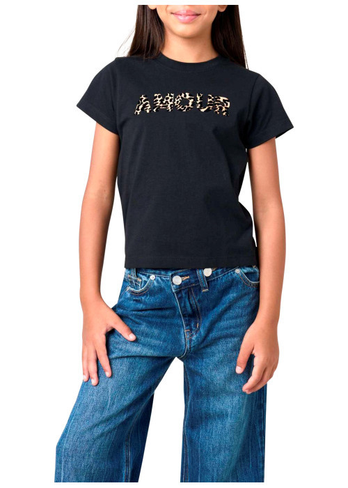 T-shirt manches courtes en coton noir à imprimé...