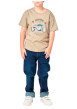 Thumbnail T-shirt en coton beige avec une moto imprimée et une coupe droite - Image 3