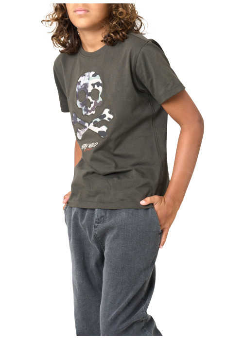 T-shirt en coton kaki camouflage avec une coupe...