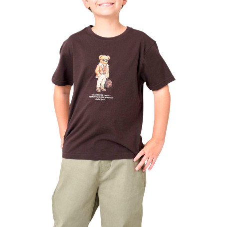 T-shirt en coton marron avec un ours imprimé et...