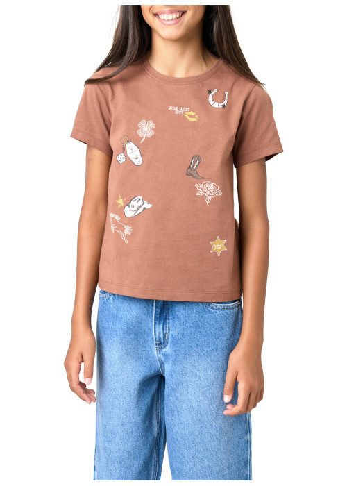 T-shirt en coton chocolat à imprimé Cowboy muni...