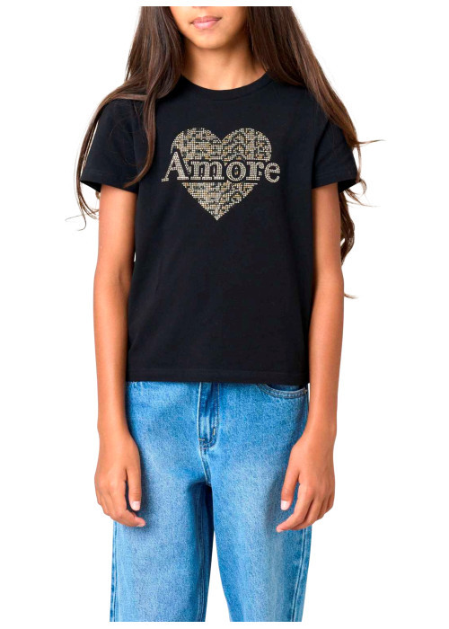 T-shirt en coton noir uni pourvu d'un cœur...