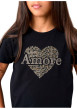 Thumbnail T-shirt en coton noir uni pourvu d'un cœur imprimé et d'un col rond - Image 4