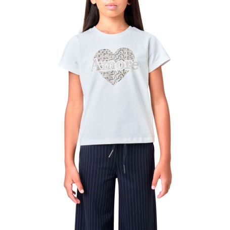 T-shirt en coton blanc uni avec un cœur imprimé...