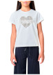 Thumbnail T-shirt en coton blanc uni avec un cœur imprimé et un col rond