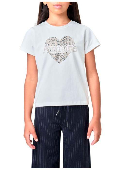 T-shirt en coton blanc uni avec un cœur imprimé...