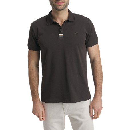 Polo en coton chocolat uni à coupe droite doté...