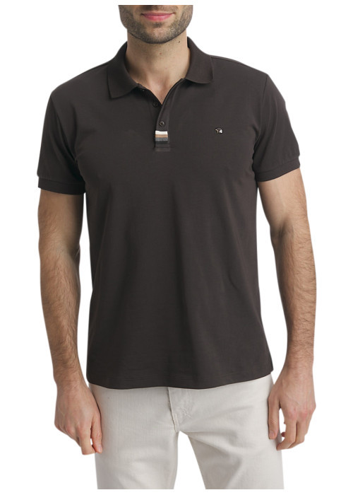 Polo en coton chocolat uni à coupe droite doté...