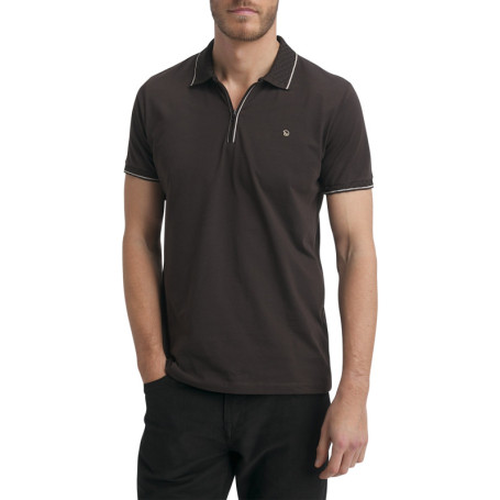 Polo en coton chocolat uni doté d'une coupe...