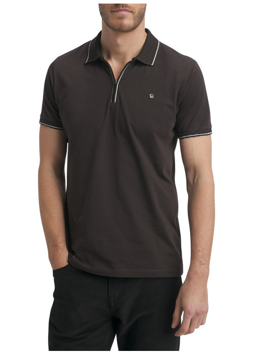 Polo en coton chocolat uni doté d'une coupe...