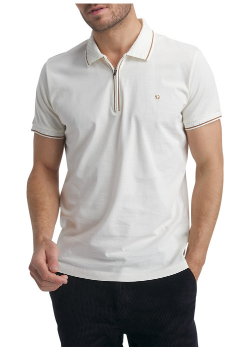 Polo en coton écru uni à coupe droite avec un...
