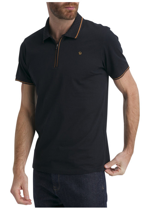 Polo en coton bleu marine uni à coupe droite pourvu d'un col zippé