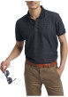Thumbnail Polo bleu marine à pois doté d'une coupe droite et d'un col boutonné