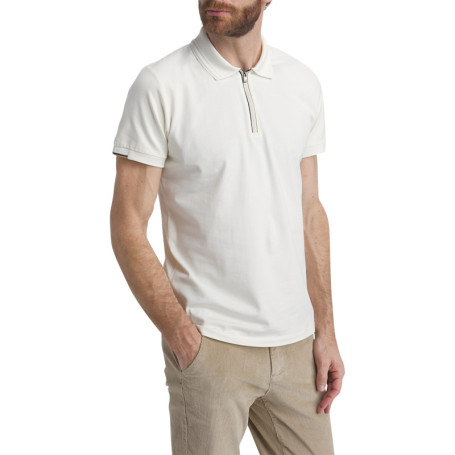 Polo en coton écru uni à coupe droite doté d'un...