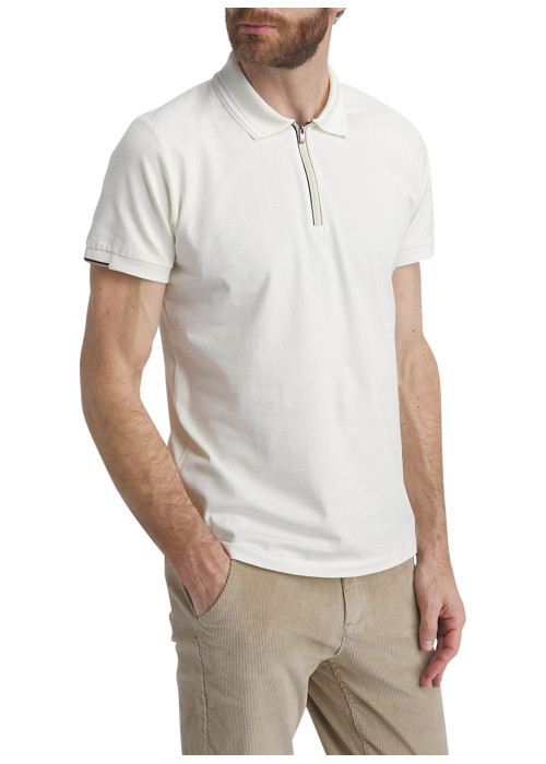 Polo en coton écru uni à coupe droite doté d'un...