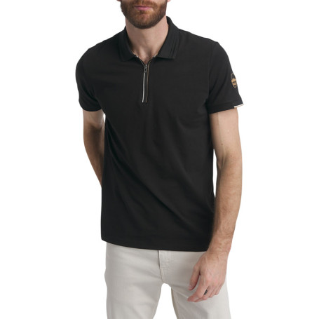 Polo en coton noir uni à coupe droite avec des...