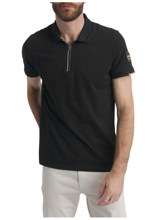 Polo en coton noir uni à coupe droite avec des...
