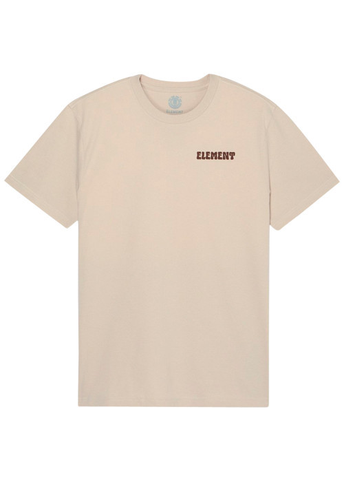 T-shirt en coton biologique beige imprimé à coupe droite pourvu d'un col rond