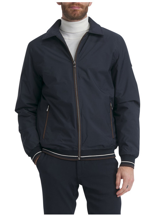Blouson en nylon bleu nuit uni muni d'une coupe...