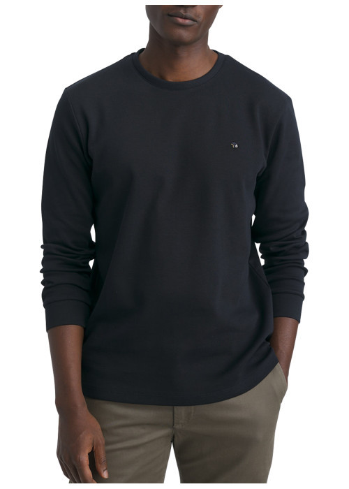 Pull en coton biologique noir uni doté d'une coupe droite avec un col rond