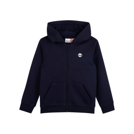 Sweat zippé en coton mélangé bleu marine uni à...