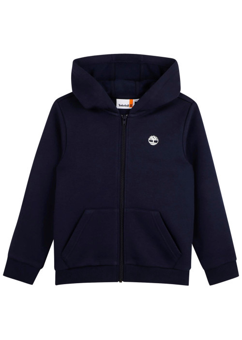 Sweat zippé en coton mélangé bleu marine uni à...