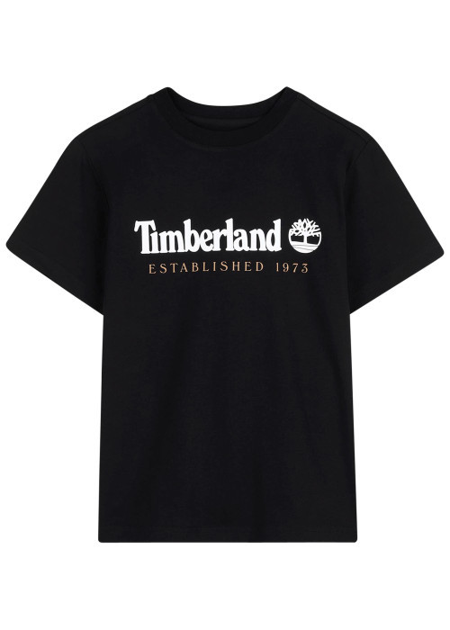 T-shirt en coton noir imprimé muni d'une coupe...