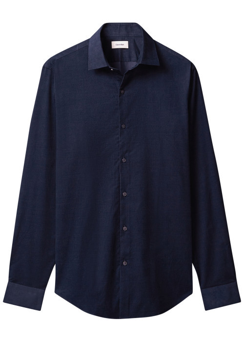 Chemise en coton bleu marine unie en velours à...