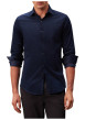 Thumbnail Chemise en coton bleu marine unie en velours à coupe slim avec un col à revers - Image 2