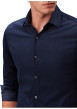 Thumbnail Chemise en coton bleu marine unie en velours à coupe slim avec un col à revers - Image 4