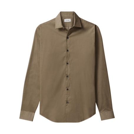 Chemise en coton camel unie à coupe slim dotée...