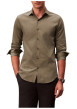 Thumbnail Chemise en coton camel unie à coupe slim dotée d'un col à revers - Image 2