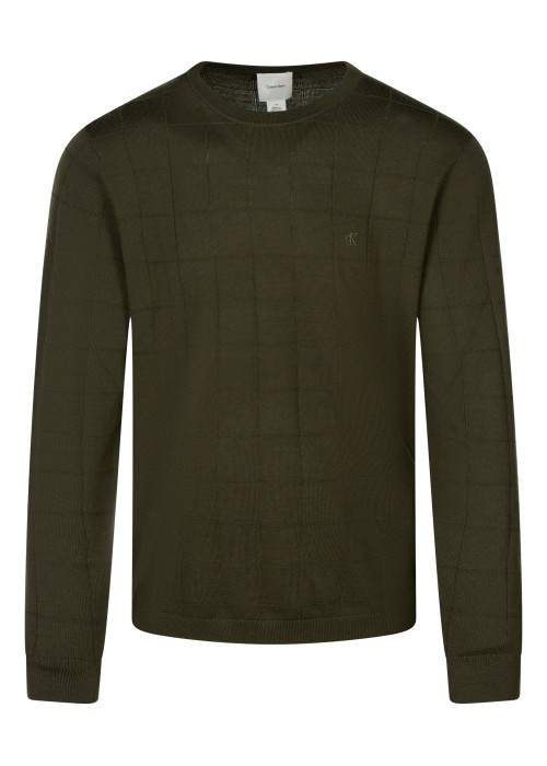Pull en laine olive uni avec une coupe droite...