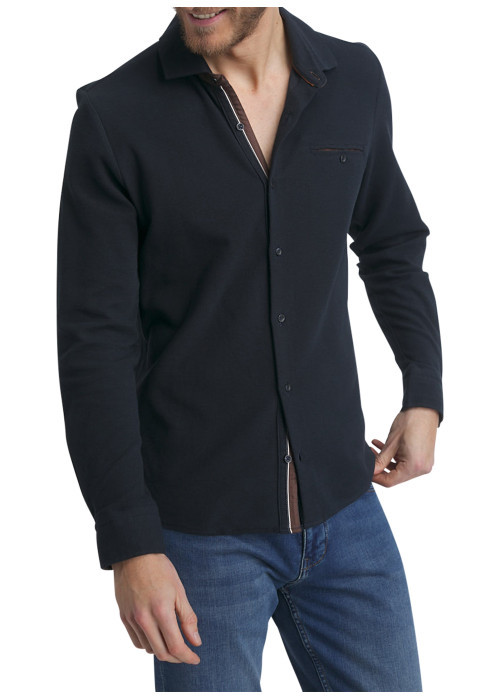 Chemise en coton bleu foncé uni à coupe droite...