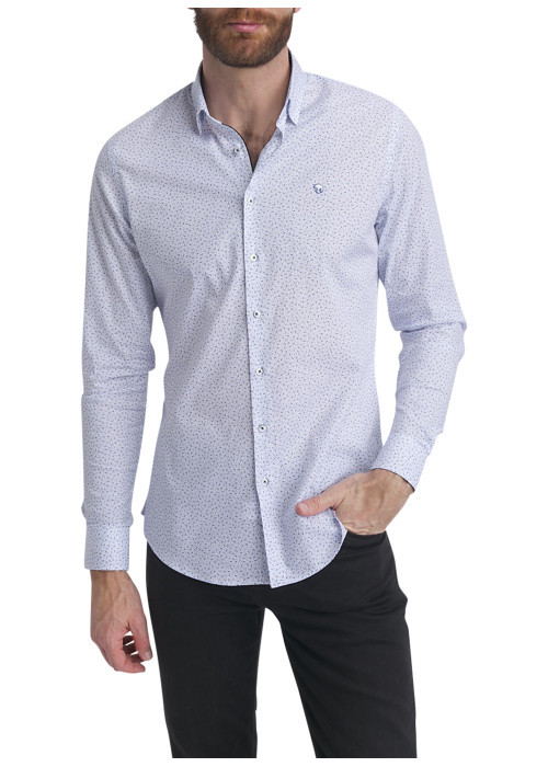 Chemise en coton blanc à motif pointillés avec une coupe ajustée