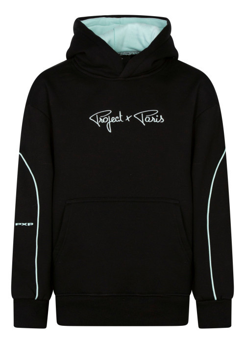 Sweat noir et bleu uni avec une coupe droite doté d'une capuche