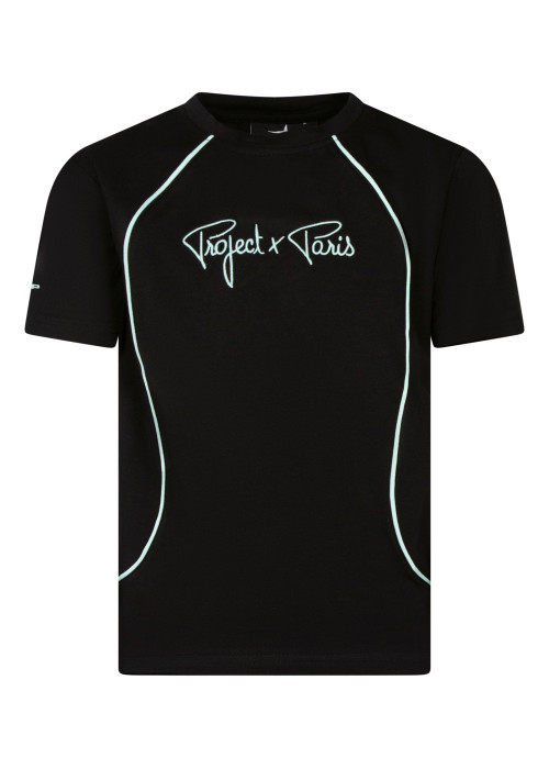 T-shirt noir et bleu uni avec une coupe droite et des manches courtes